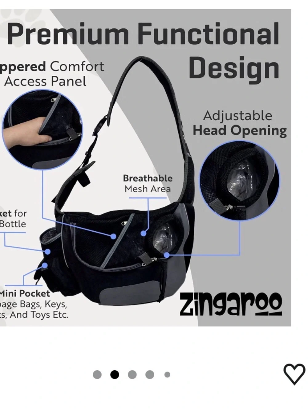 kangaROOS Pet Sling Carrier for medium size Dogs up to 15 lbs